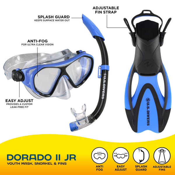 Mares Twinns Yellow Diving Fins shops + Mask US Divers Full Thermal Temper, Snorkel.